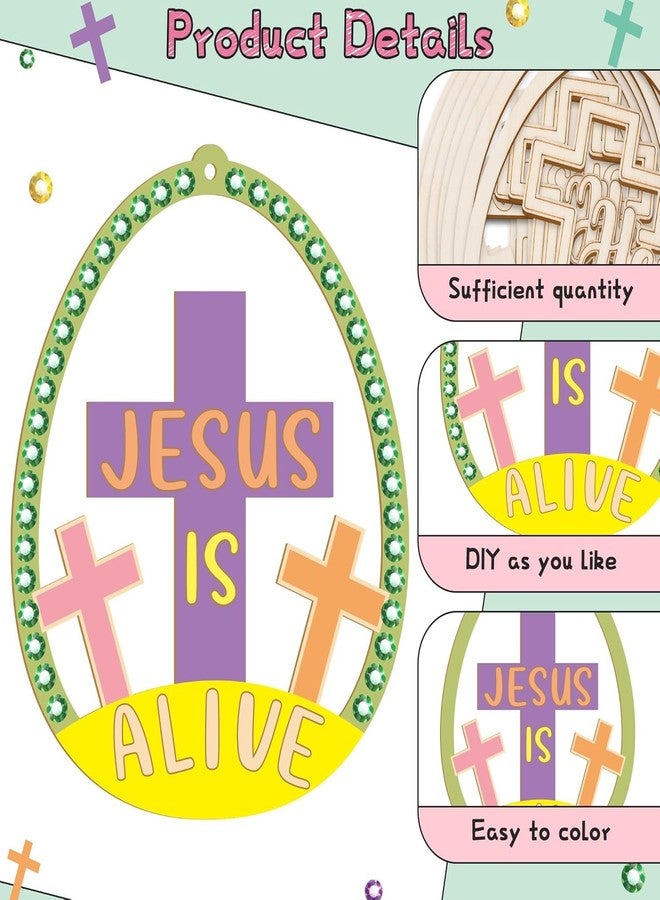 Cliths 20Pcs Easter Wooden Egg Ornaments for Painting Kids DIY Craft Kit He is Risen Jesus is Alive Christian Religious Easter Decorations with Gem Stickers (13.5cm x 10.8cm) - Image 3